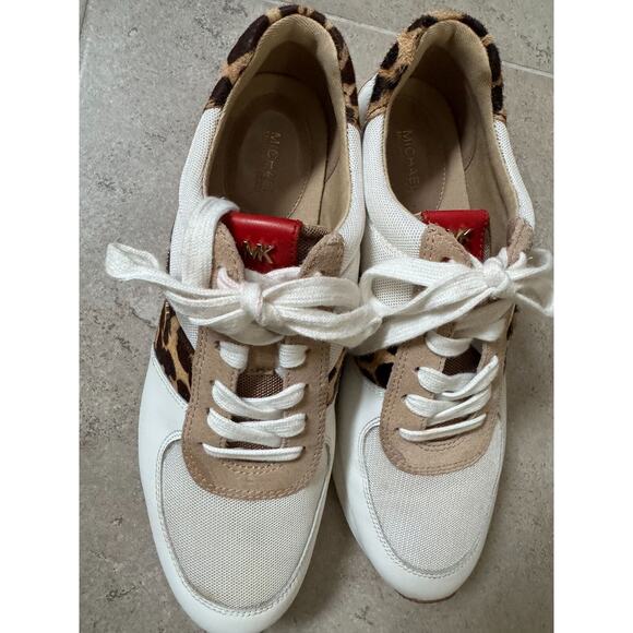 Michael by Michael Kors Allie Trainers White Red Animal Print SZ 8.5 M - Picture 1 of 8